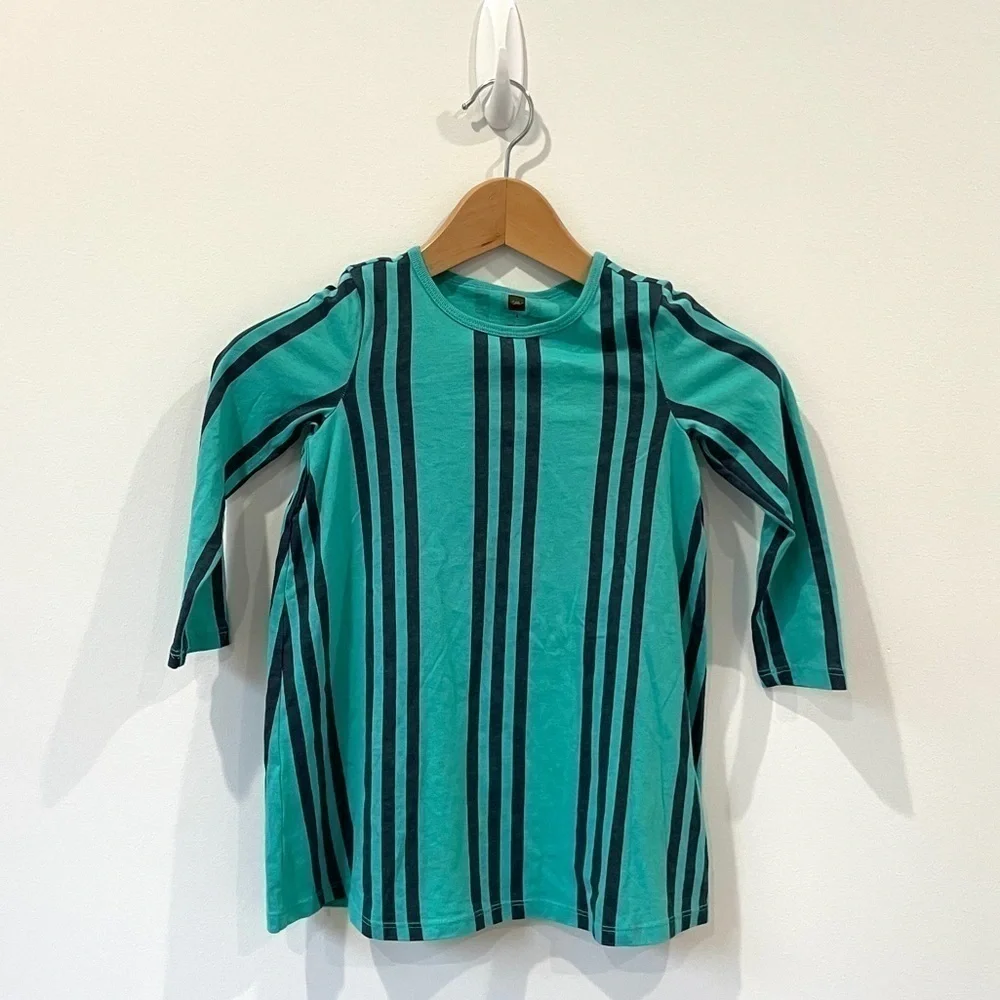 tea Kids Turquoise Long Sleeve Stripe Dress